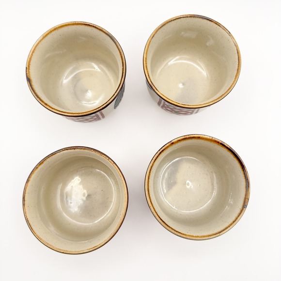 Japanese Hand Painted Okinawa  Tsuboya-yaki Pottery Tea Cups Set of Four w Birds - Picture 9 of 12